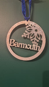 Barmouth Christmas bauble - laser cut with snowflake design