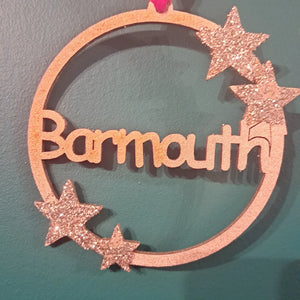 Barmouth Christmas bauble - laser cut with Gold Star design