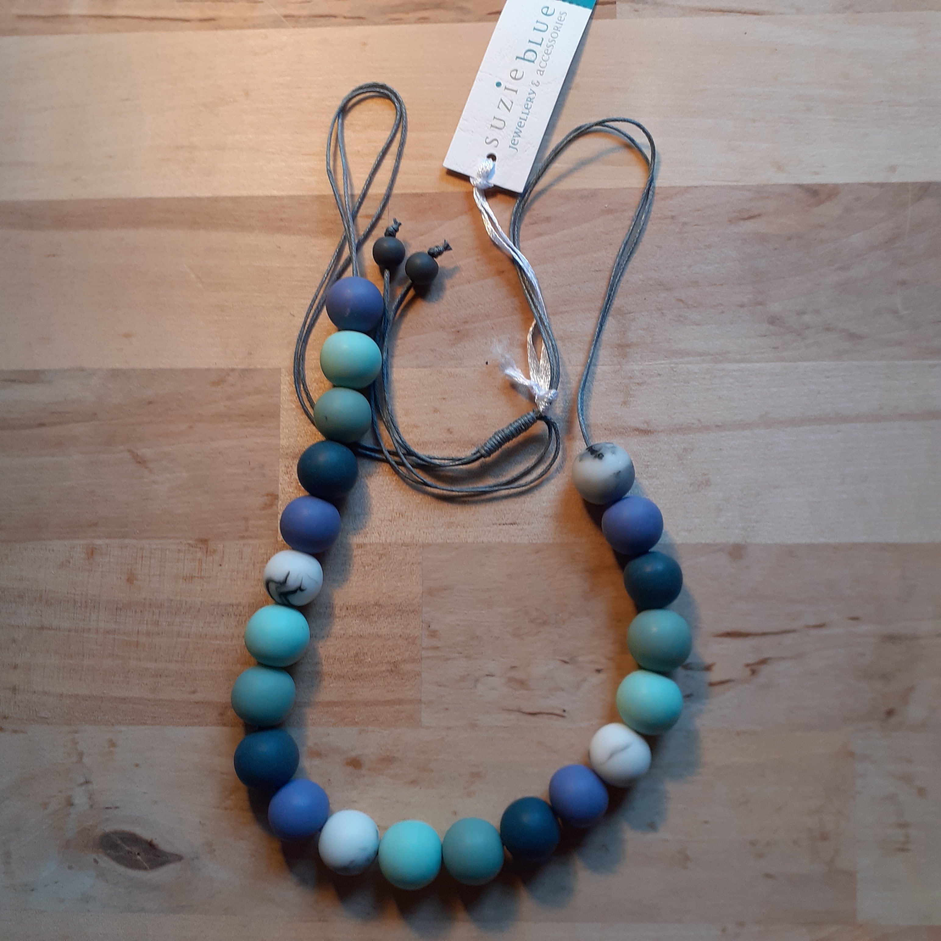 Adjustable Resin Ball Necklace - Blues and Greys - Luvit!