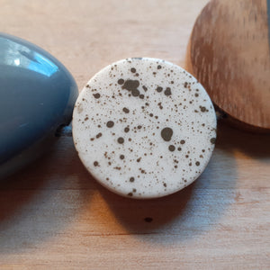 Mixed Shape Resin and Wood Disc Necklace - Grey, white and wood - Luvit!