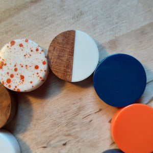 Elasticated Resin and Wood Bracelet - blue, wood, orange and white - Luvit!