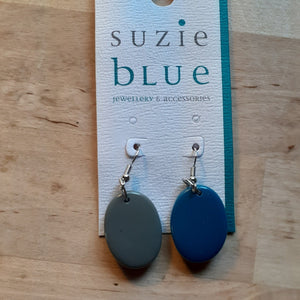 Double Sided Tonal Oval Resin Earrings - Grey and Blue - Luvit!
