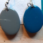 Load image into Gallery viewer, Double Sided Tonal Oval Resin Earrings - Grey and Blue - Luvit!

