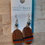 Load image into Gallery viewer, Oval Resin and Wood Earrings - Orange and Copper - Luvit!

