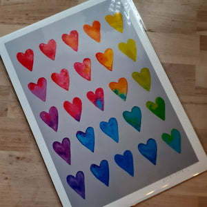 Rainbow Hearts - hand signed A4 Print - Luvit!