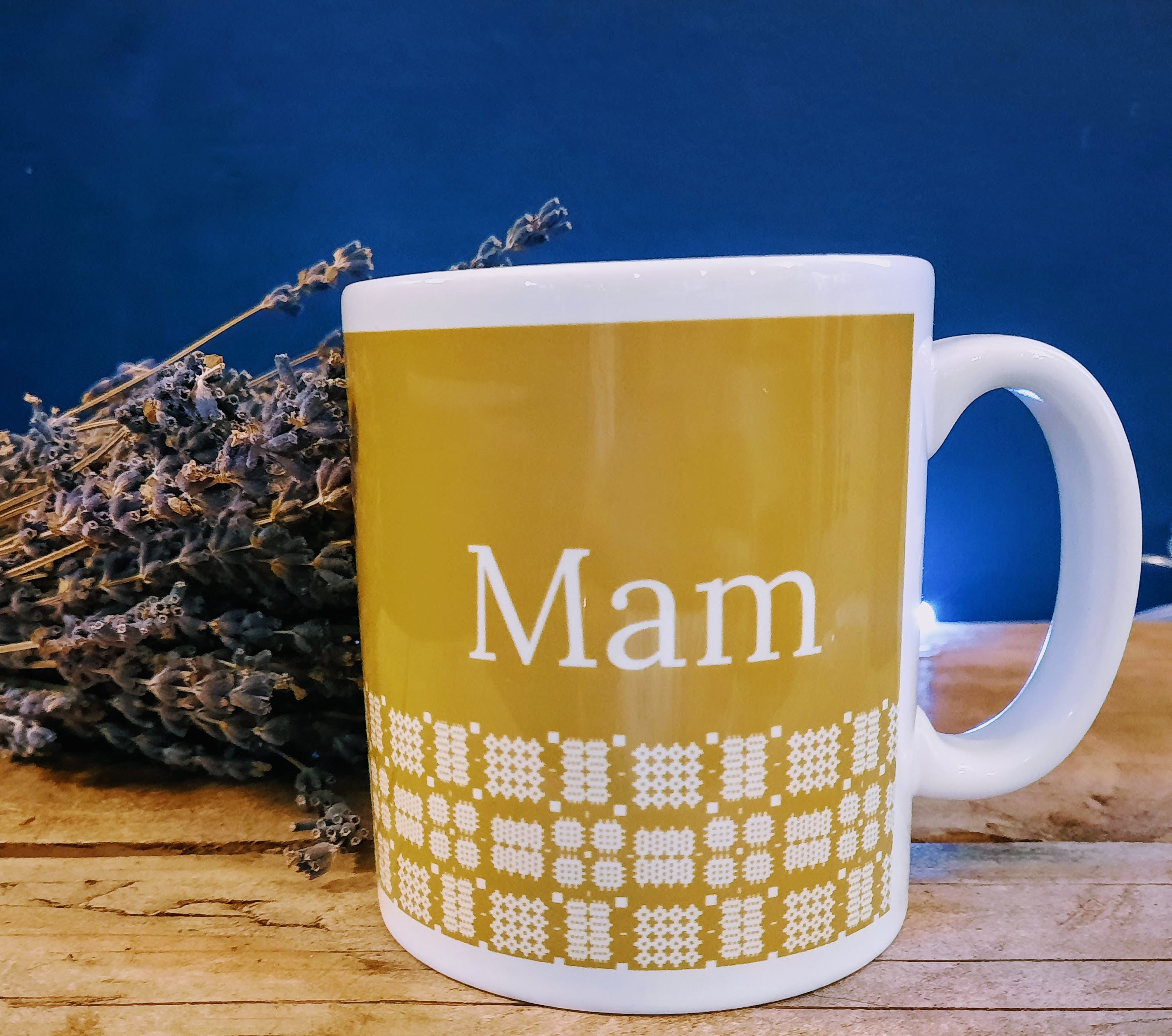 Mam Mug - Welsh Tapestry Design (Mustard)