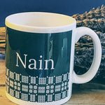 Load image into Gallery viewer, Nain Mug - Welsh Tapestry Design (Teal)

