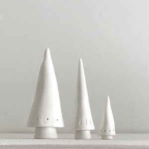 Set of 3 White Porcelain Conical Christmas Trees - Luvit!