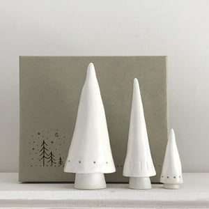 Set of 3 White Porcelain Conical Christmas Trees - Luvit!