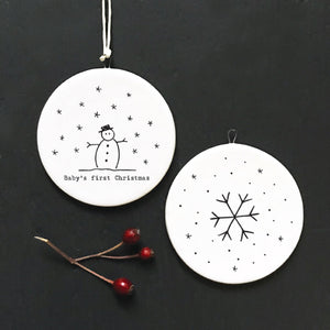 Hanging porcelain decoration,  Baby first Christmas - Luvit!