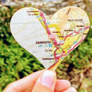 Barmouth map Wooden Heart Fridge Magnet