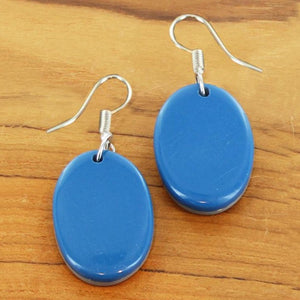 Double Sided Tonal Oval Resin Earrings - Grey and Blue - Luvit!