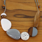 Load image into Gallery viewer, Mixed Shape Resin and Wood Disc Necklace - Grey, white and wood - Luvit!
