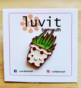 Cactus Pin Badge (white pot) - Luvit!
