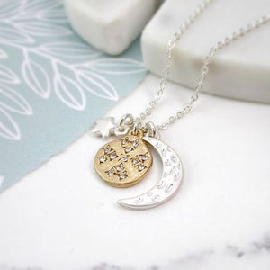 Moon, Star & Planet - Silver Plate Necklace