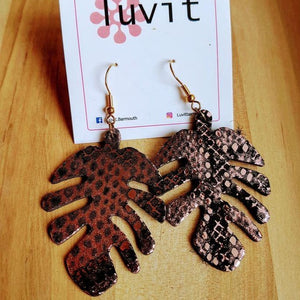 Monstera Leaf Earrings (Pink) - Luvit!