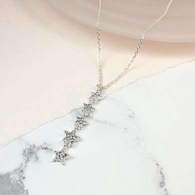 Silver Plated Crystal Multi Star Drop Necklace - Luvit!