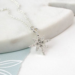 Silver Plated Pointed Star Crystal Necklace - Luvit!
